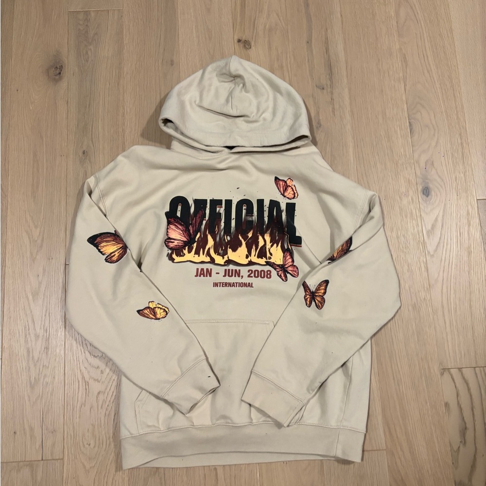 Boohoo Cream Butterfly Flame Graphic Hoodie